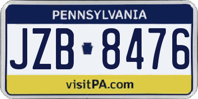PA license plate JZB8476