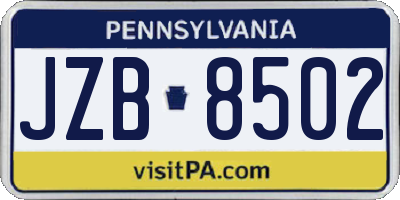 PA license plate JZB8502