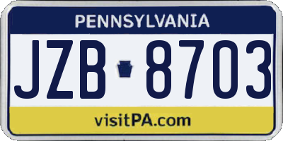 PA license plate JZB8703