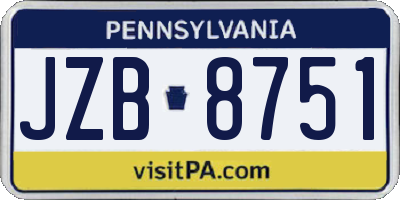 PA license plate JZB8751