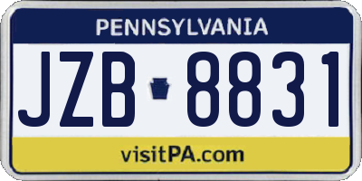 PA license plate JZB8831