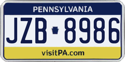 PA license plate JZB8986