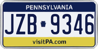 PA license plate JZB9346