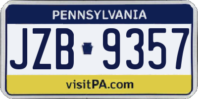 PA license plate JZB9357