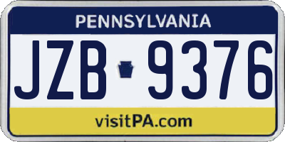 PA license plate JZB9376
