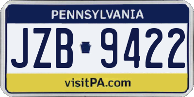 PA license plate JZB9422