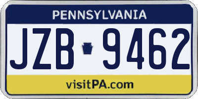 PA license plate JZB9462