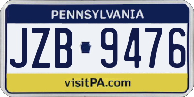 PA license plate JZB9476