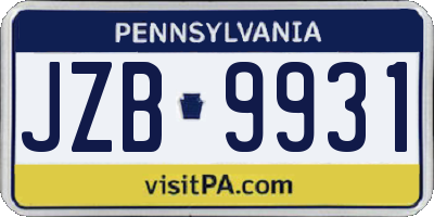 PA license plate JZB9931