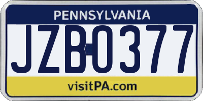 PA license plate JZBO377