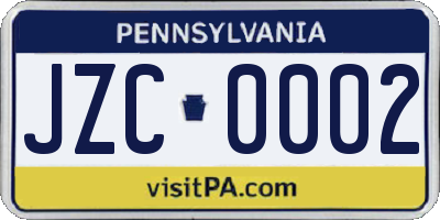 PA license plate JZC0002