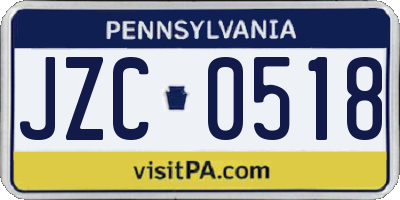 PA license plate JZC0518