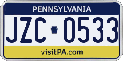 PA license plate JZC0533