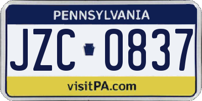 PA license plate JZC0837