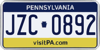 PA license plate JZC0892