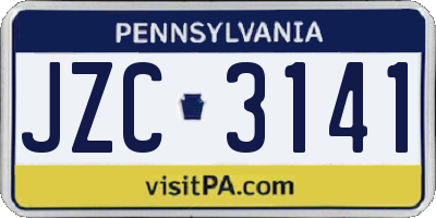 PA license plate JZC3141