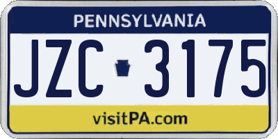 PA license plate JZC3175