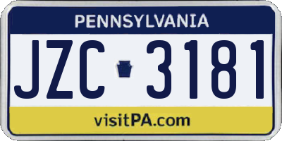 PA license plate JZC3181