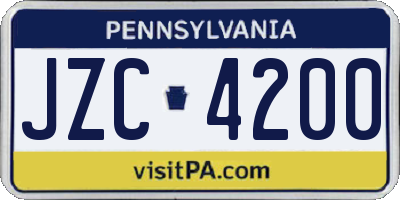 PA license plate JZC4200