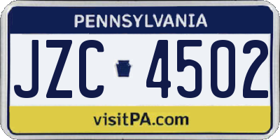 PA license plate JZC4502