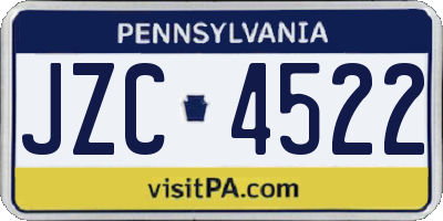PA license plate JZC4522