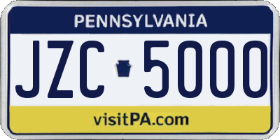 PA license plate JZC5000