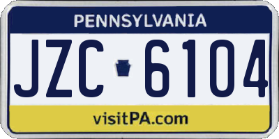 PA license plate JZC6104