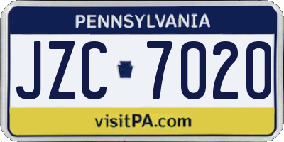 PA license plate JZC7020