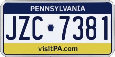 PA license plate JZC7381