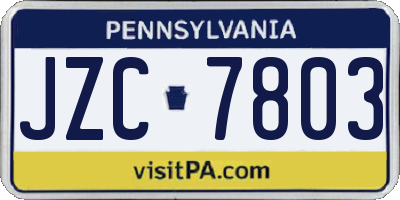PA license plate JZC7803