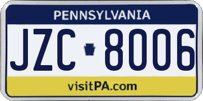 PA license plate JZC8006