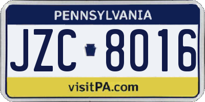PA license plate JZC8016