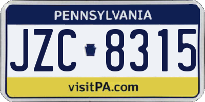 PA license plate JZC8315
