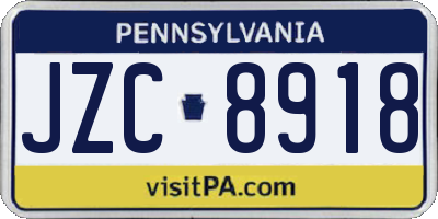 PA license plate JZC8918