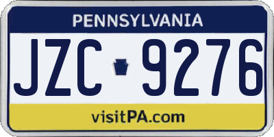 PA license plate JZC9276