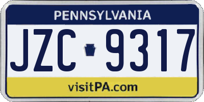 PA license plate JZC9317