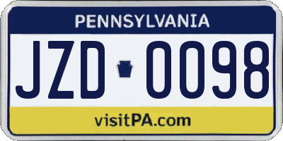 PA license plate JZD0098