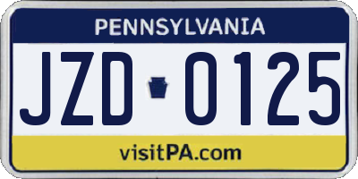 PA license plate JZD0125