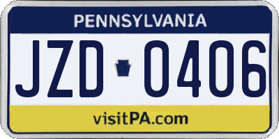PA license plate JZD0406