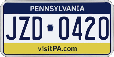 PA license plate JZD0420