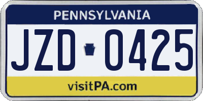 PA license plate JZD0425