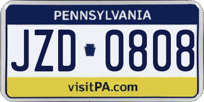 PA license plate JZD0808