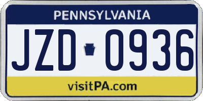 PA license plate JZD0936