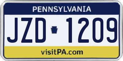 PA license plate JZD1209