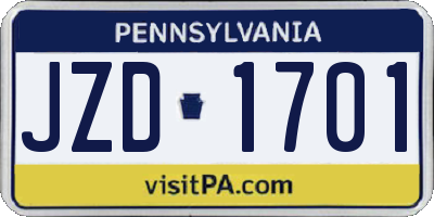 PA license plate JZD1701