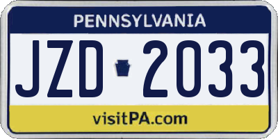 PA license plate JZD2033
