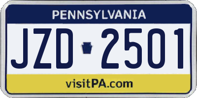 PA license plate JZD2501