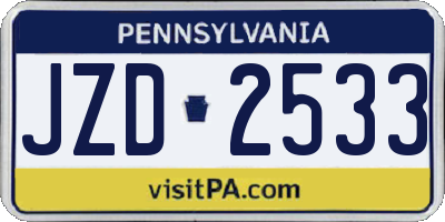 PA license plate JZD2533