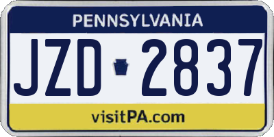 PA license plate JZD2837