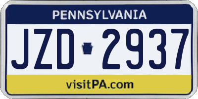 PA license plate JZD2937